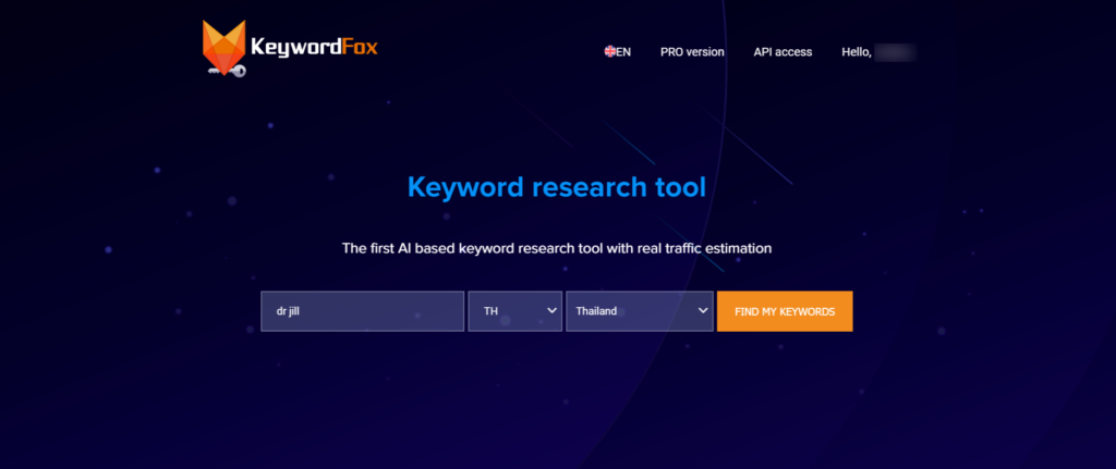 KeywordFox เครื่องมือ Research ประเมินคำค้นหาและราคา