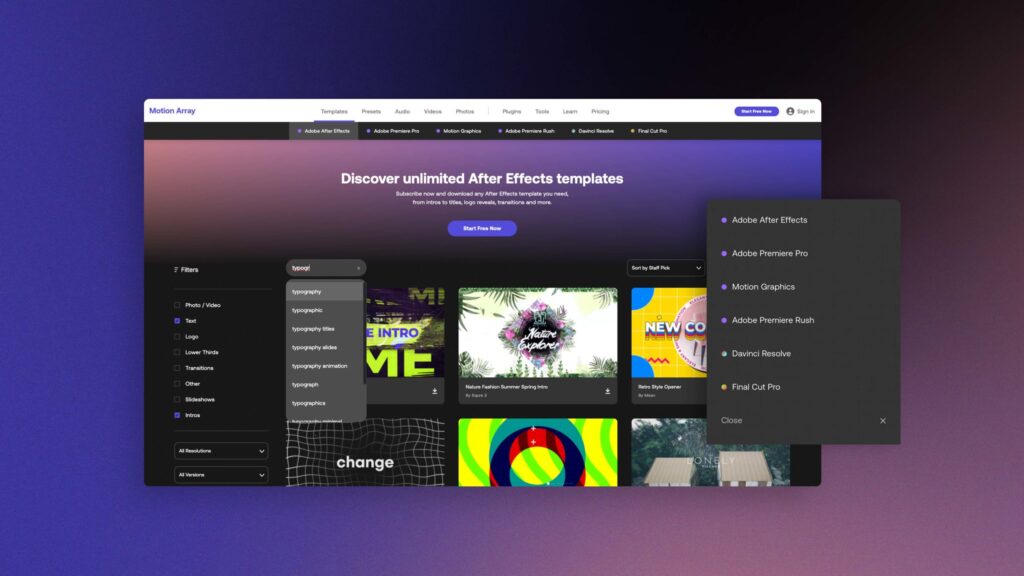 Motion Array แหล่งโหลด  Effects Presets Templates