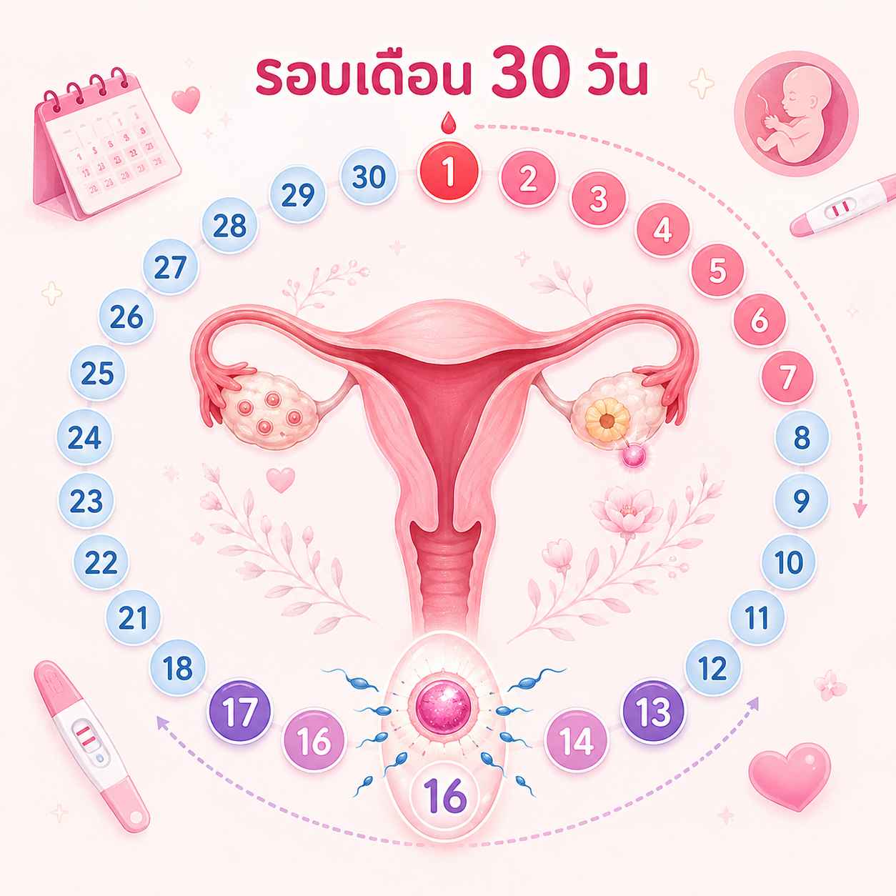 วิธีนับไข่ตก (วางแผนมีลูก) 13 รอบเดือน 30 วัน