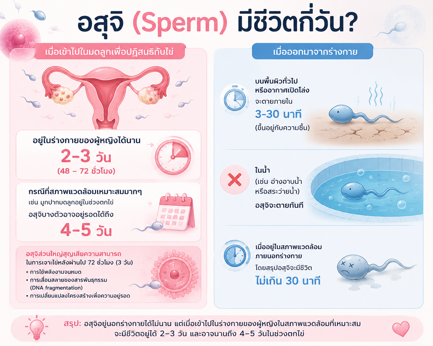 วิธีนับไข่ตก (วางแผนมีลูก) 14 อสุจิ Sperm มีชีวิตกี่วัน