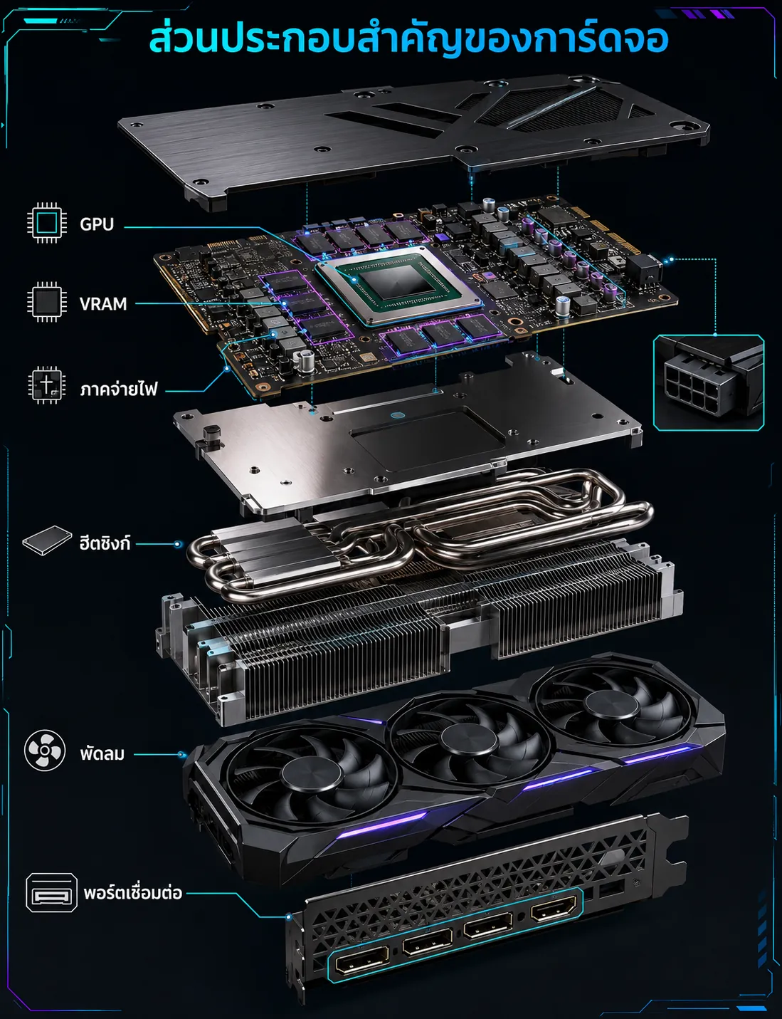 วิธีเลือกการ์ดจอ Graphic Card 8 ส่วนประกอบสำคัญของการ์ดจอ GPU VRAM พัดลมและภาคจ่ายไฟ