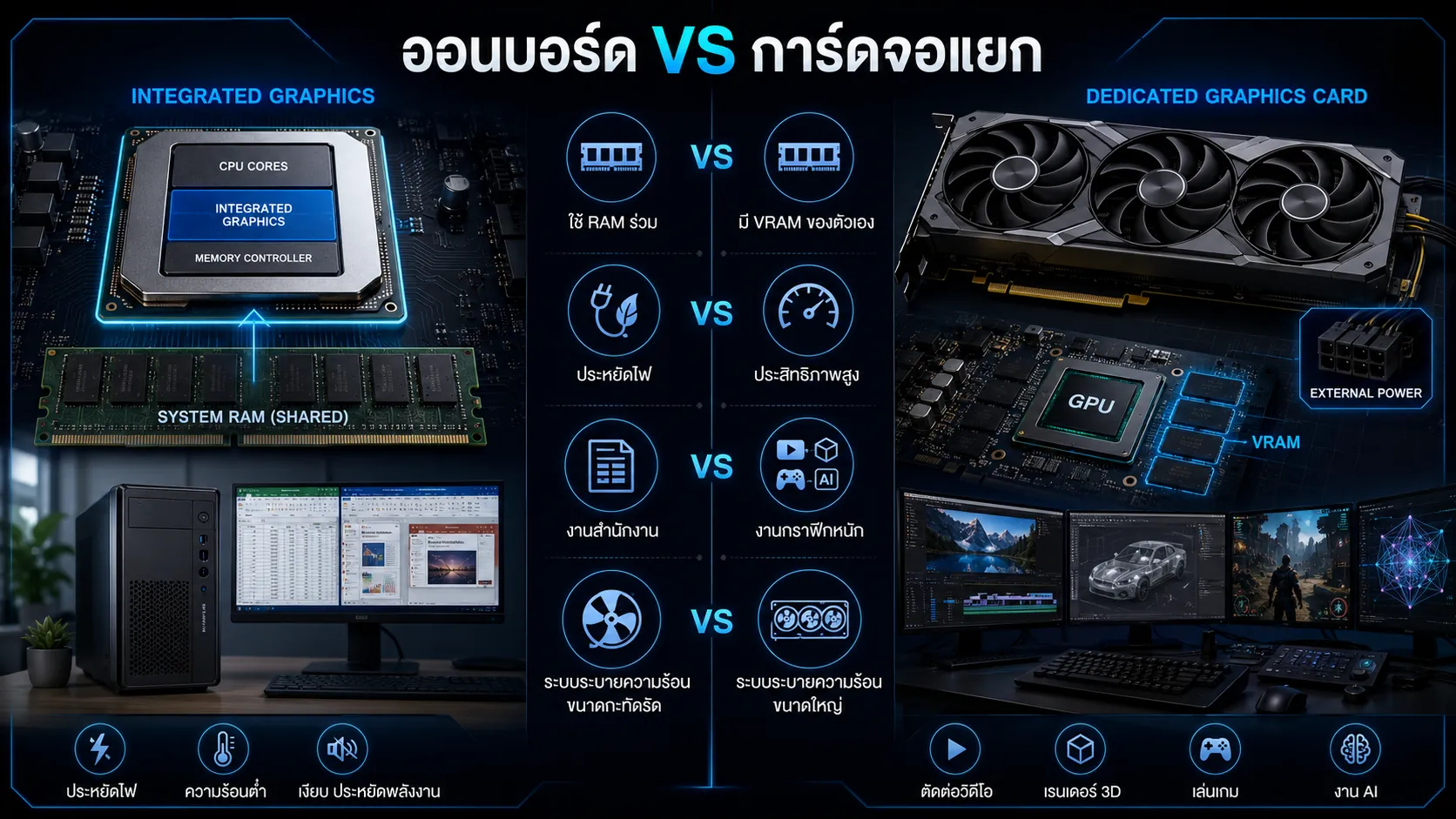 วิธีเลือกการ์ดจอ Graphic Card 7 ประเภทของการ์ดจอคอมพิวเตอร์ตั้งแต่กราฟิกในตัวจนถึง GPU เซิร์ฟเวอร์