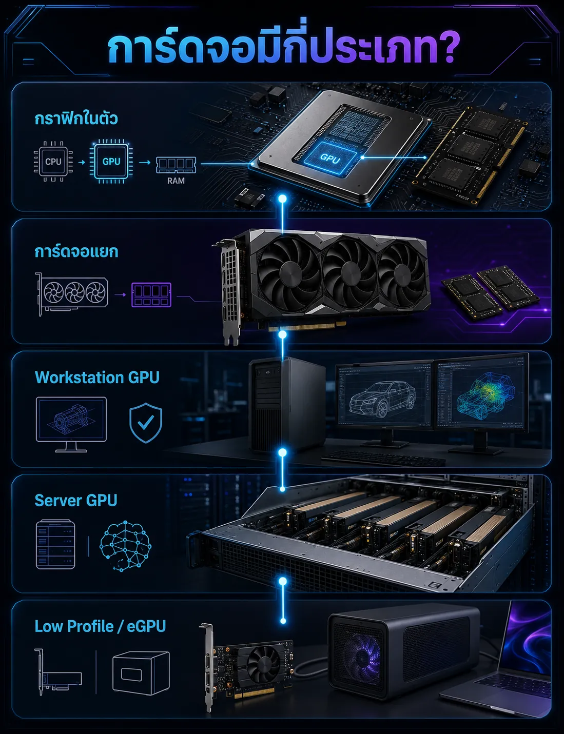 วิธีเลือกการ์ดจอ Graphic Card 6 ประเภทของการ์ดจอคอมพิวเตอร์ตั้งแต่กราฟิกในตัวจนถึง GPU เซิร์ฟเวอร์