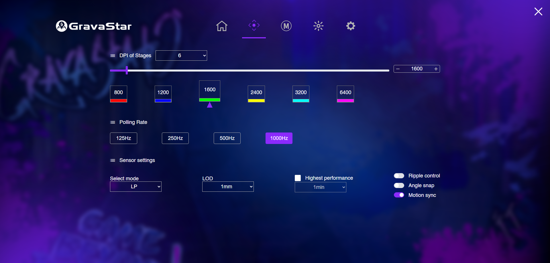 GravaStar Web Software For Mercury Mice DPI of Stages