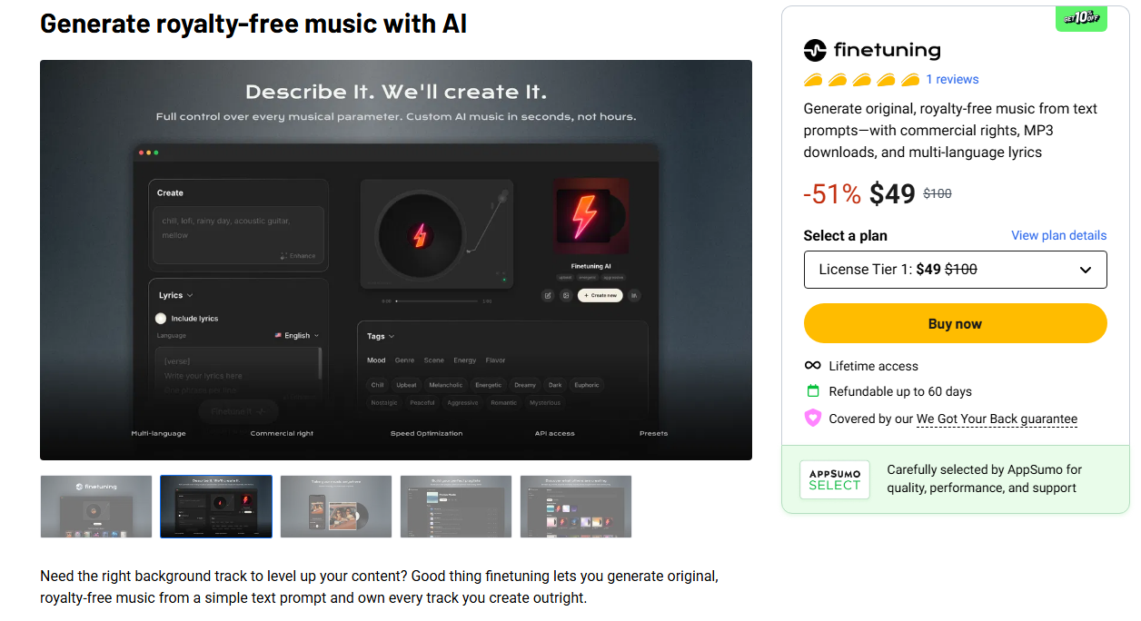 รีวิว finetuning AI สร้างเพลงปลอดลิขสิทธิ์ด้วย AI 8 finetuning Generate royalty free AI music AppSumo