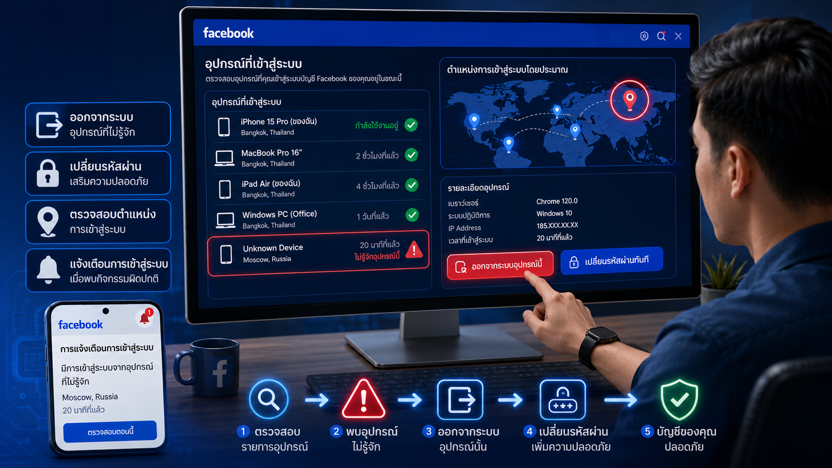 Regularly check the devices logged into Facebook